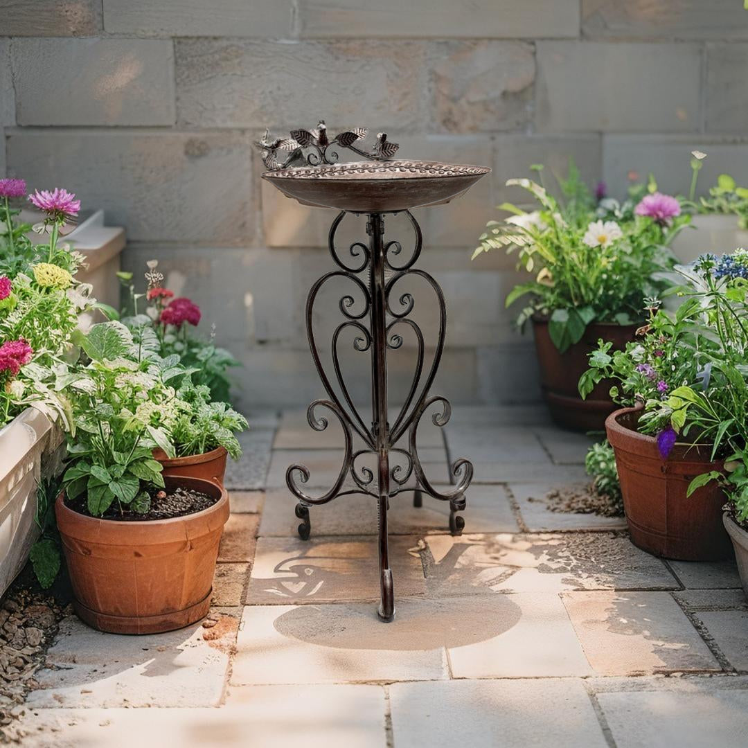 Leafy Birdbath / Bird Feeder w Embellished Legs 80cm