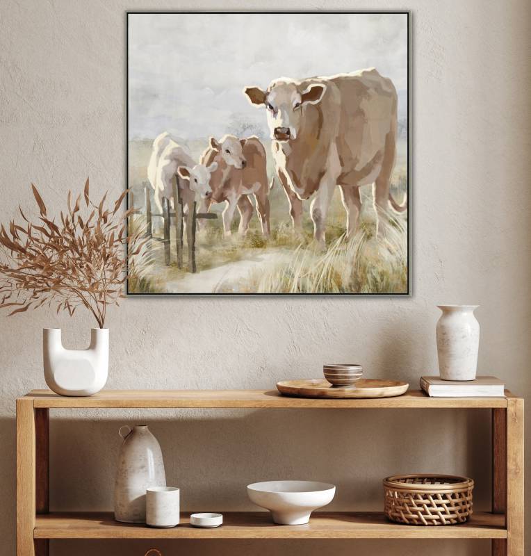 Cows In The Paddock Framed Canvas 80x80cm