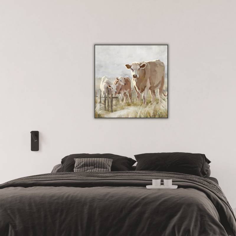 Cows In The Paddock Framed Canvas 80x80cm