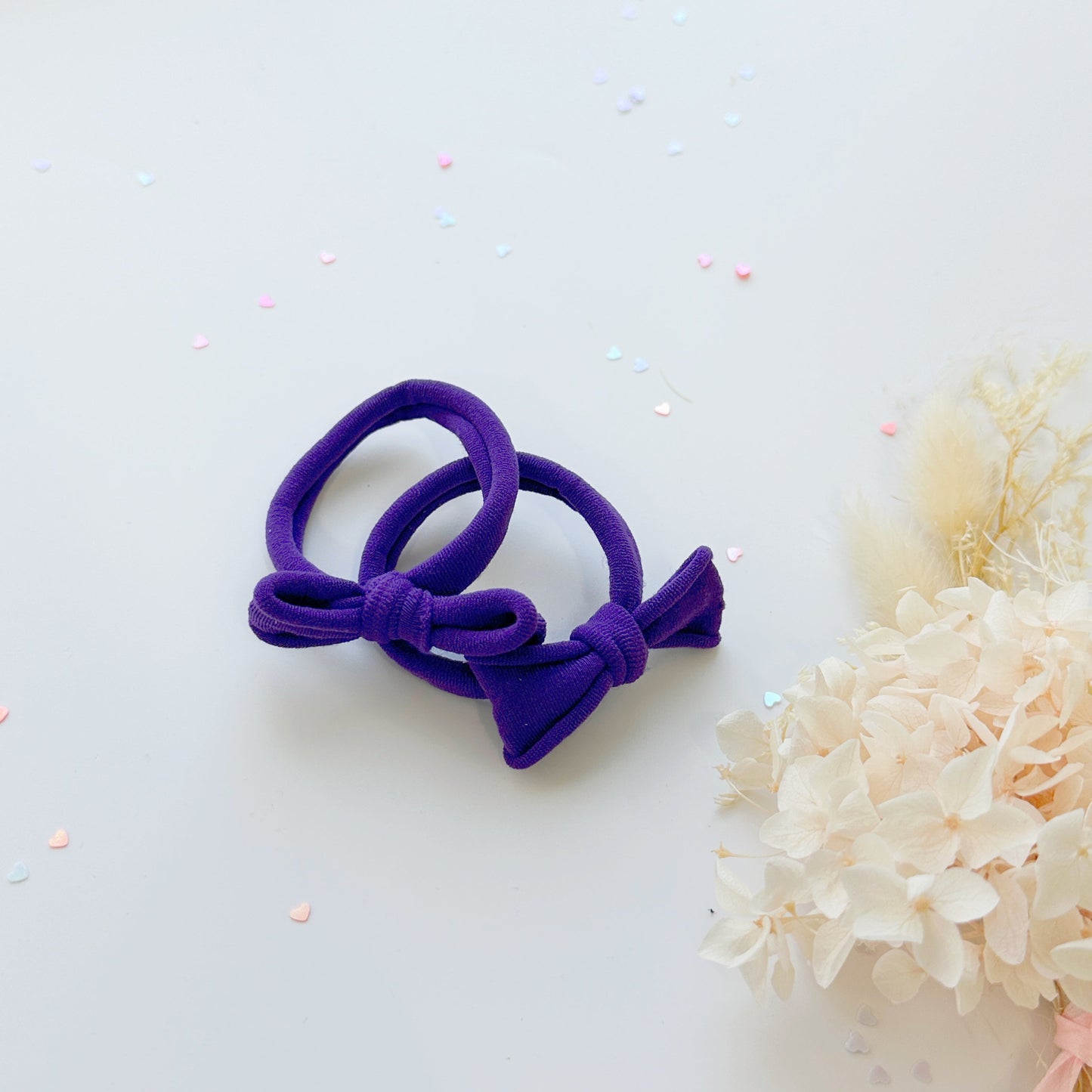 Handmade Simple Bow metal free hair ties - Violet - 1 Pairs - Dusty Purple