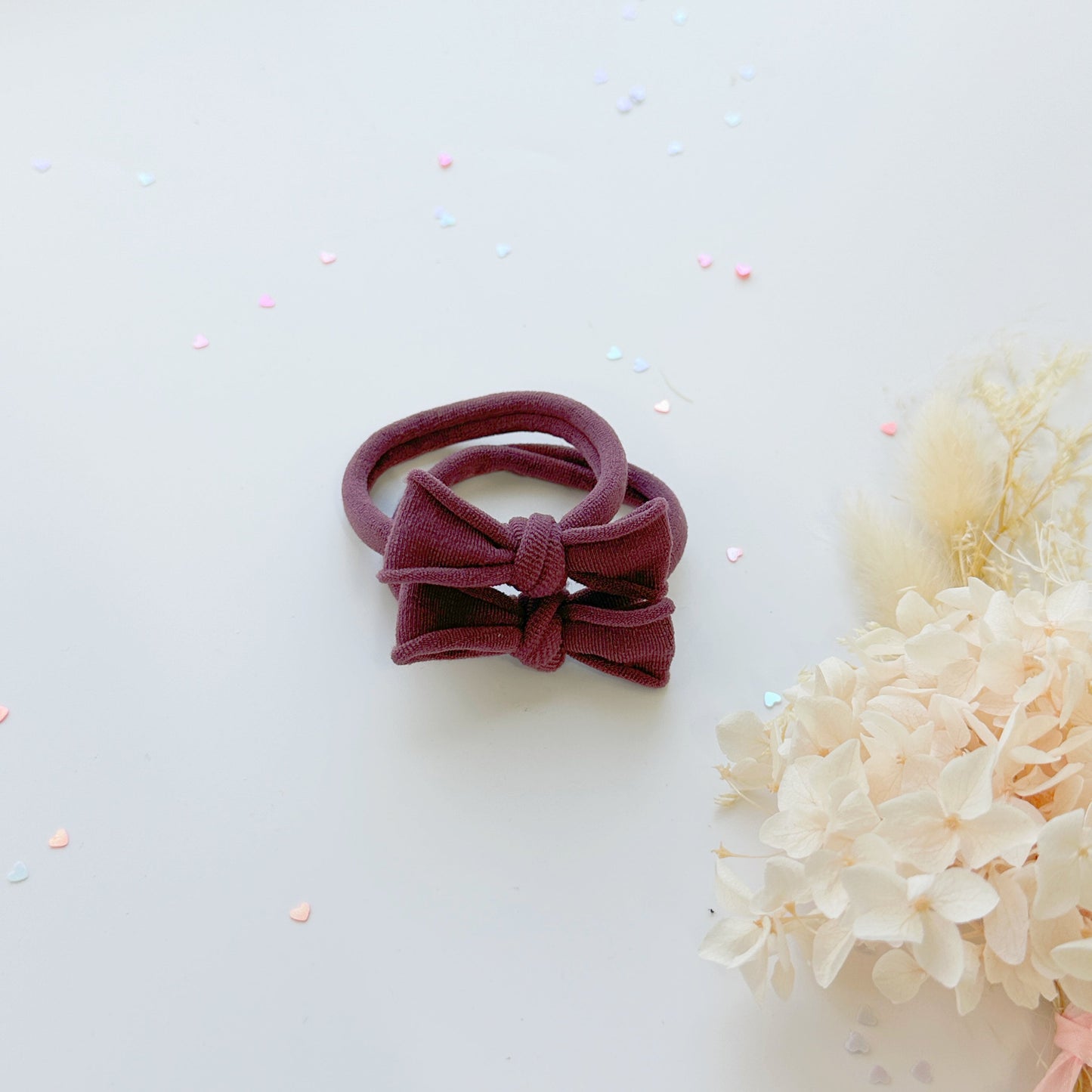 Handmade Simple Bow metal free hair ties - Violet - 1 Pairs - Dusty Purple