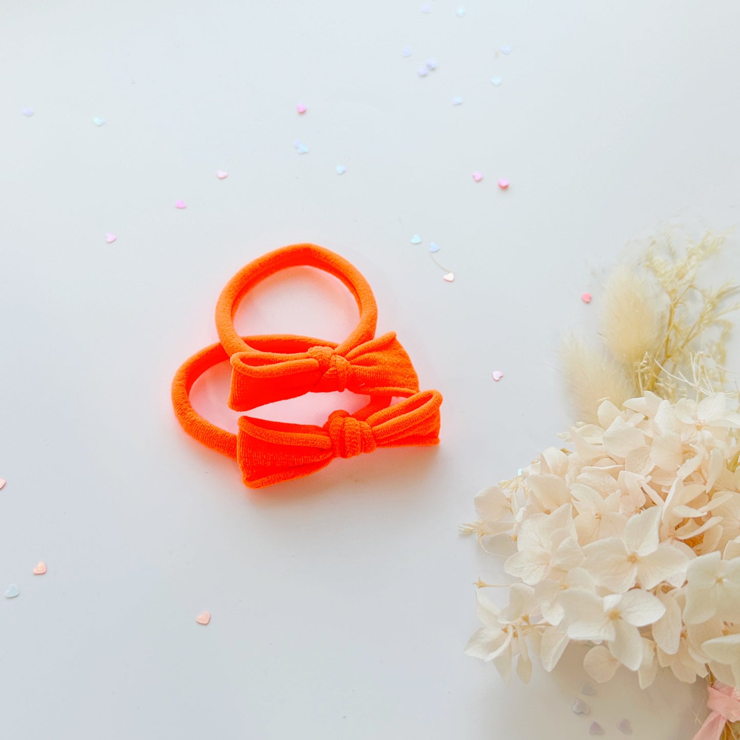 Handmade Simple Bow metal free hair ties - Neon - 1 Pairs - Neon Yellow