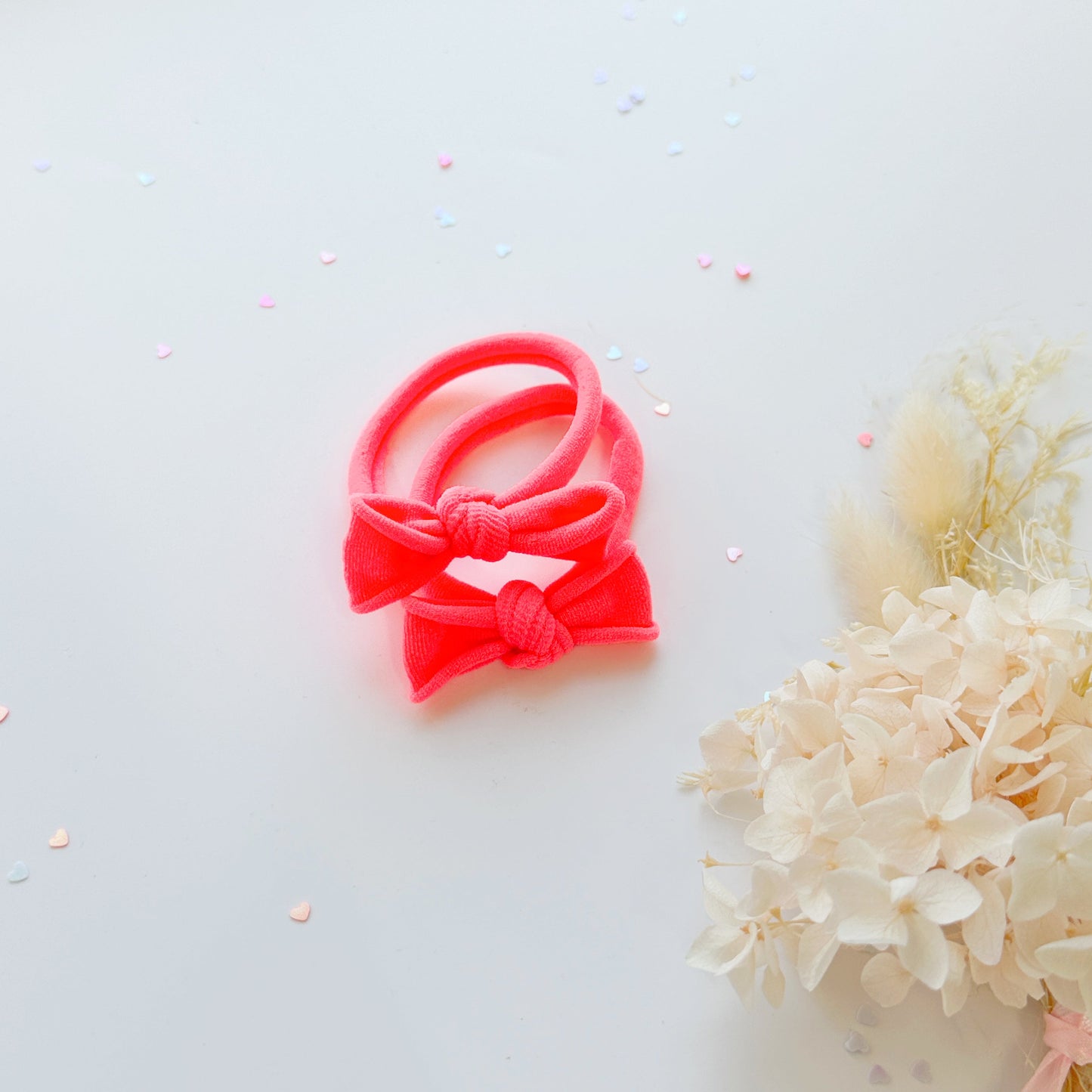 Handmade Simple Bow metal free hair ties - Neon - 1 Pairs - Neon Yellow