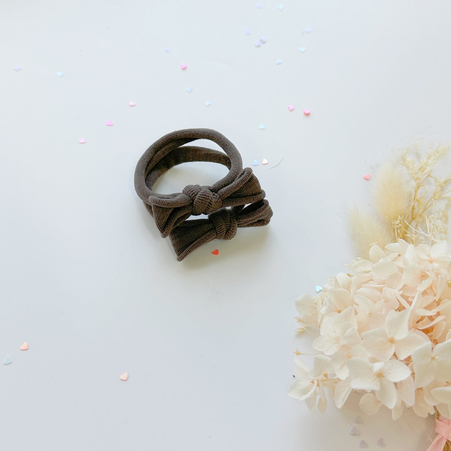 Handmade Simple Bow metal free hair ties -Mustard - 3 Pairs Mustard colour