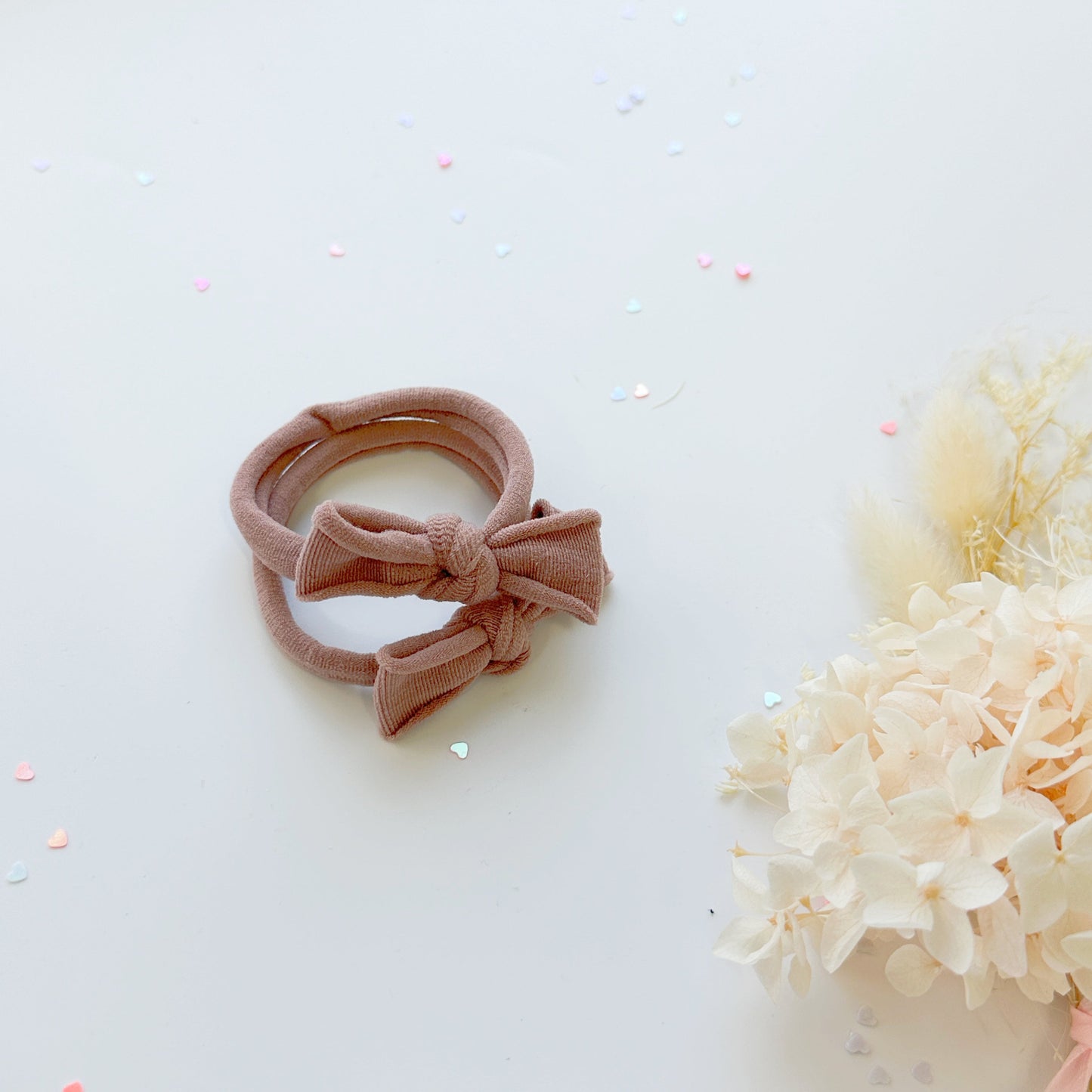 Handmade Simple Bow metal free hair ties -Pink - 3 Pairs Pink