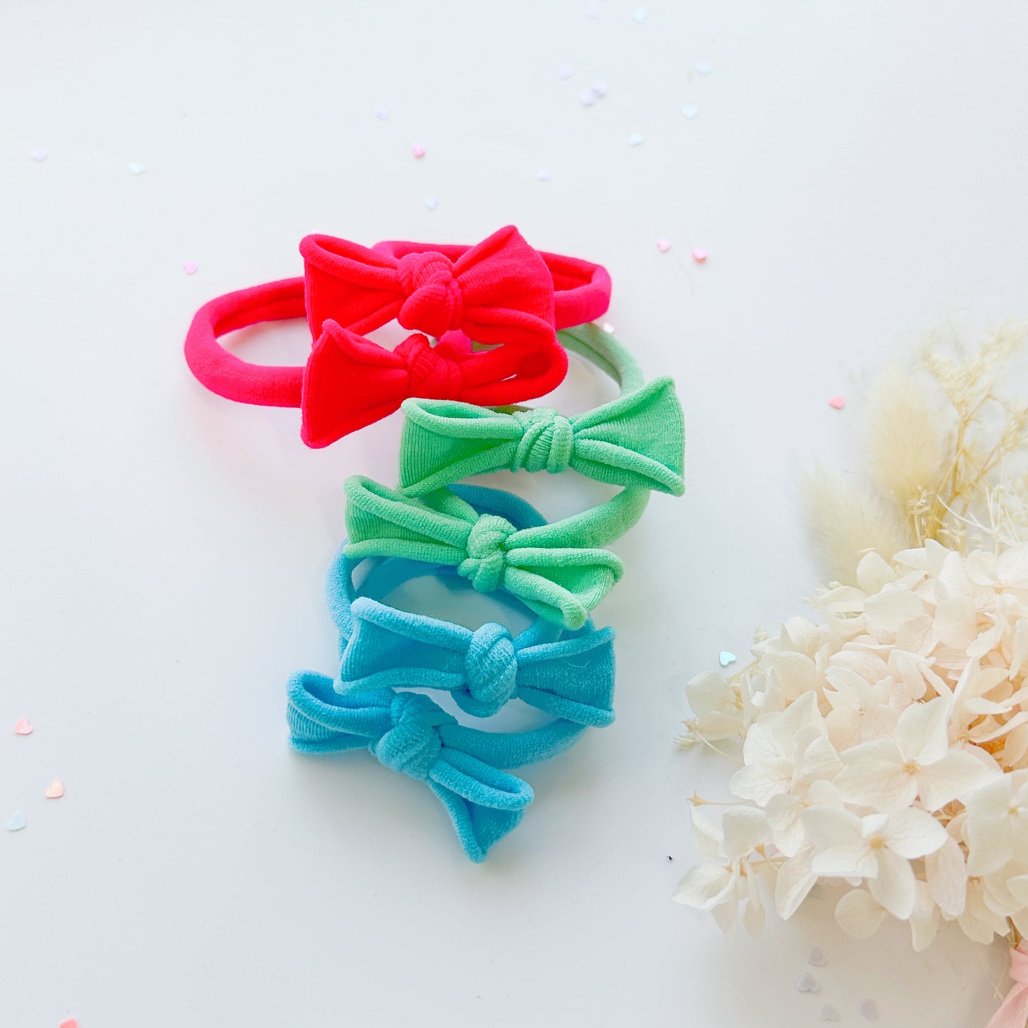 Handmade Simple Bow metal free hair ties -Sky - 3 Pairs Sky
