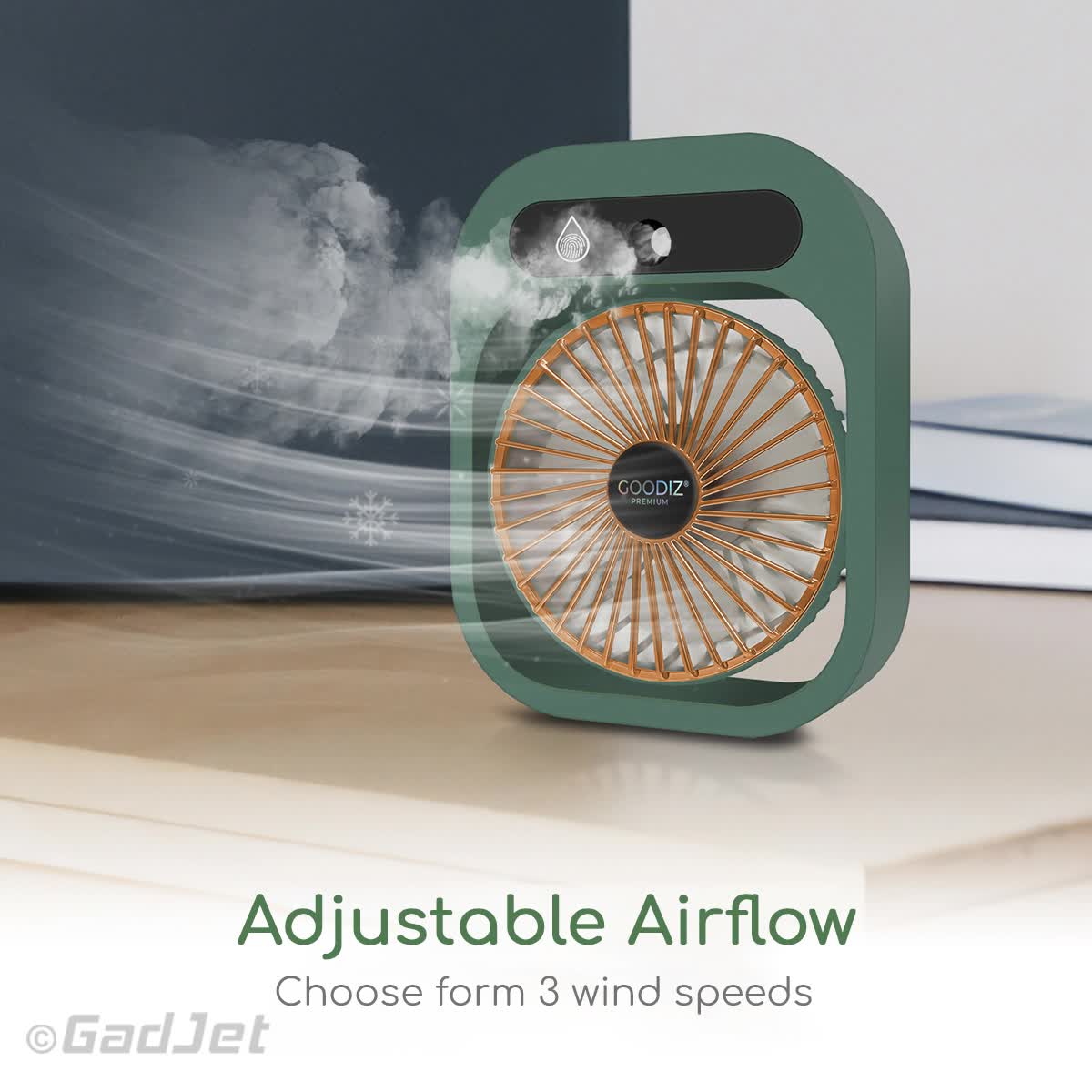 Green color USB 2-in-1 Misting Fan & Humidifier – Portable Cooling and Humidifying Solution