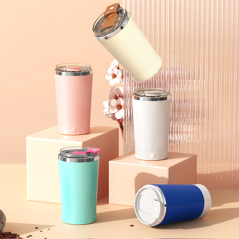 Light Blue 316 Stainless Steel Rechargeable Electric Self-Stirring Mug - 400ml Automatic Mixing Cup with Magnetic Rotor