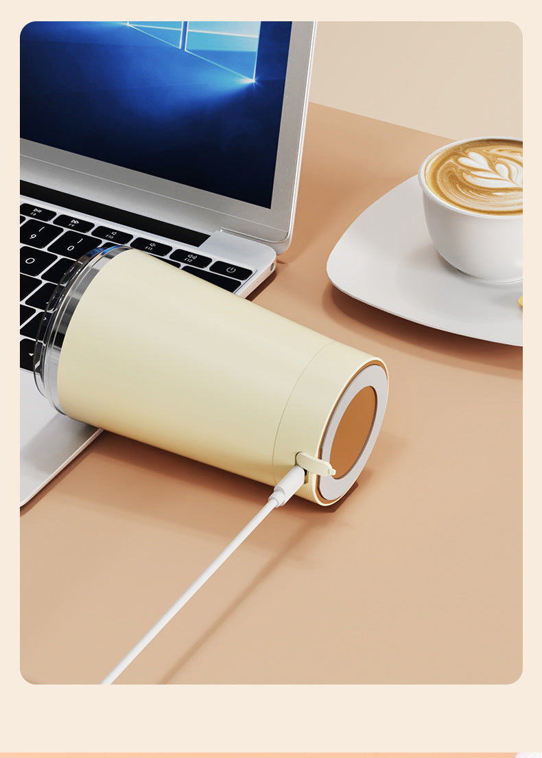 Light Blue 316 Stainless Steel Rechargeable Electric Self-Stirring Mug - 400ml Automatic Mixing Cup with Magnetic Rotor