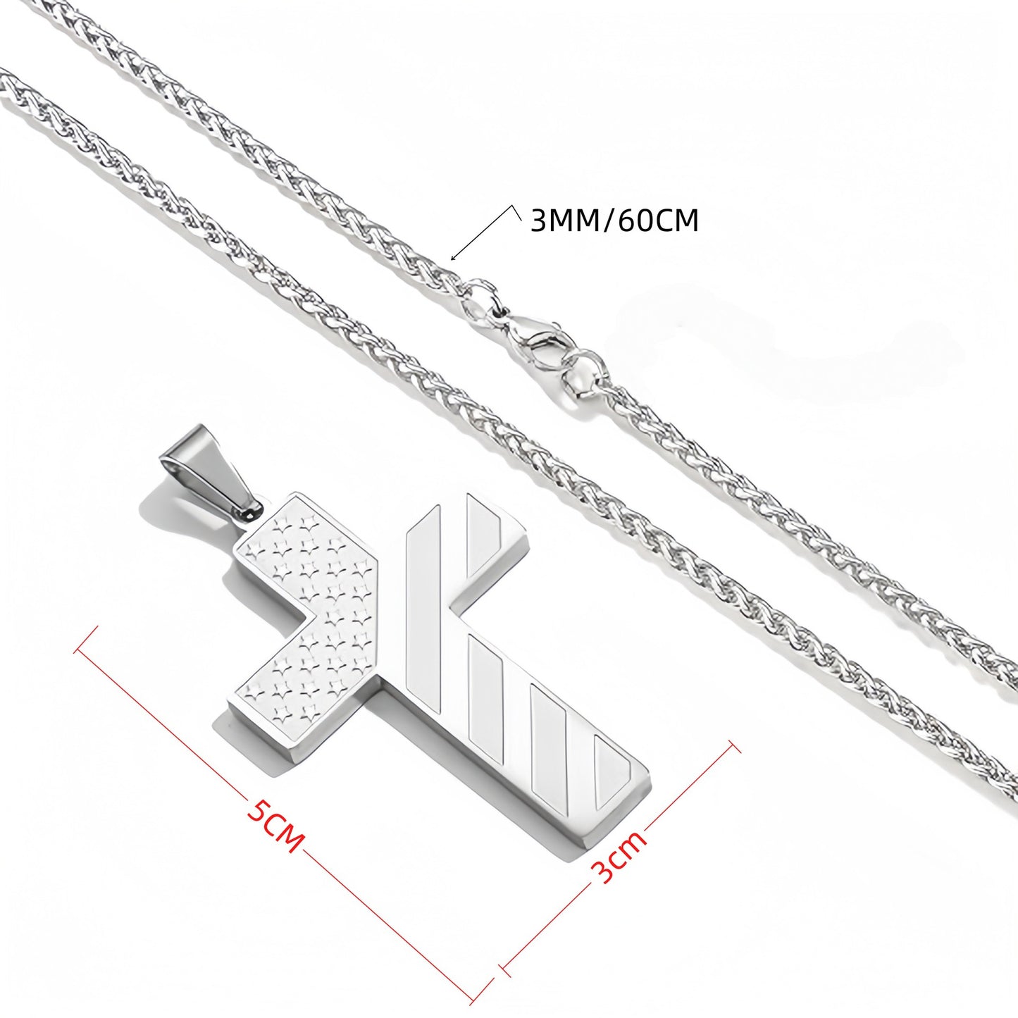 Silver Men's Textured Cross Necklace - Stainless Steel Pendant with Inspirational Message