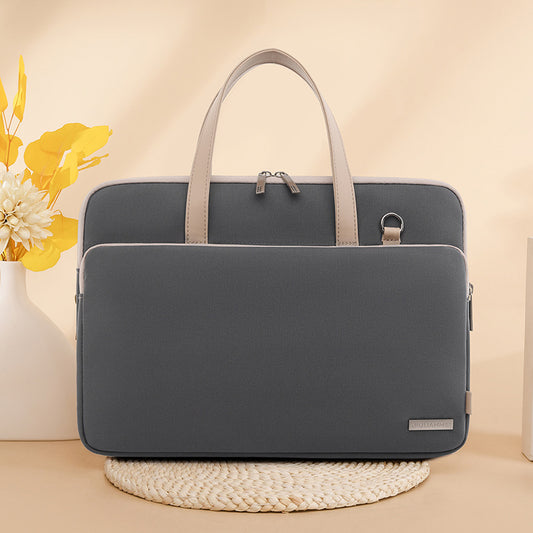 Grey Chic Padded Laptop Bag for 15.6-Inch Notebooks - Versatile Shoulder Briefcase with Trolley Strap