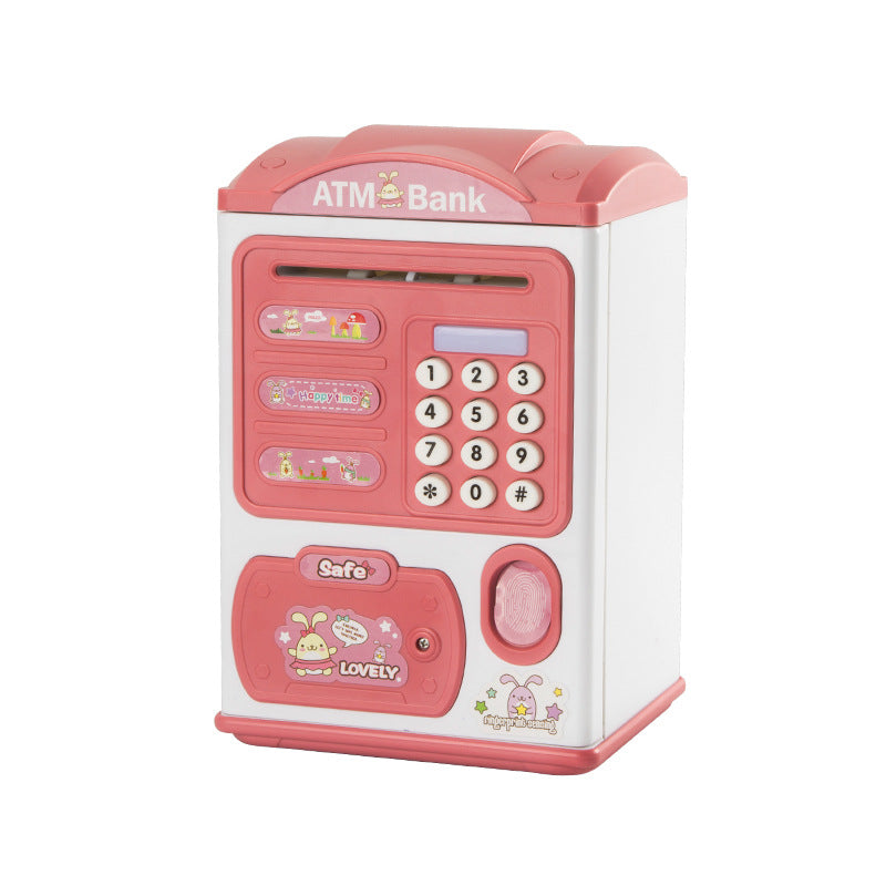 Pink rabbit Kids Smart ATM Piggy Bank - Automatic Bill Scroll, Password & Fingerprint Unlock with Fun Features