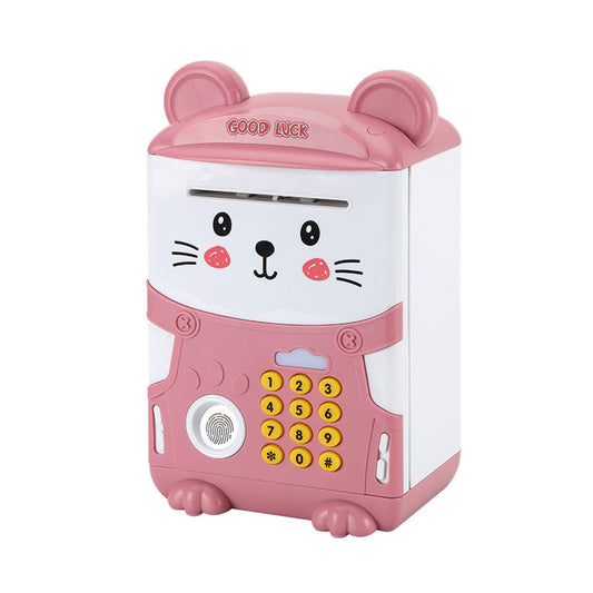 Pink Mouse baby Kids Smart ATM Piggy Bank - Automatic Bill Scroll, Password & Fingerprint Unlock with Fun Features