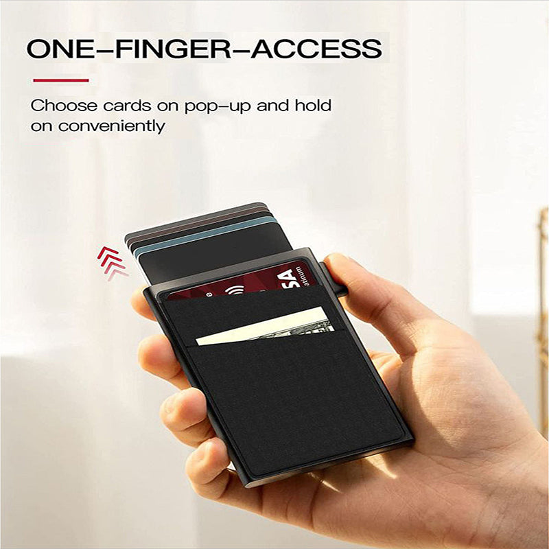 Green Ultra-Slim RFID Blocking Pop-Up Wallet - Automatic Card Holder with Metal Case & Secure Screw Base