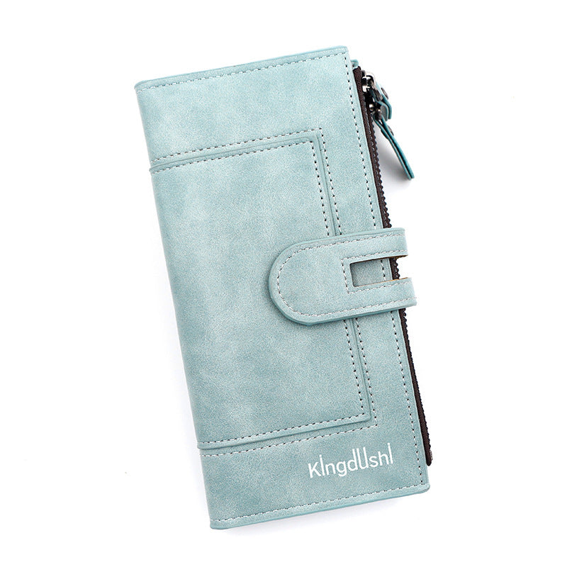 Blue Women's Stylish Long Wallet - Multi-Card Slot PU Leather Clutch with Phone Pocket & Coin Zipper