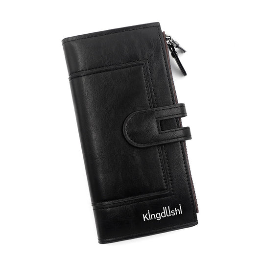 Black Women's Stylish Long Wallet - Multi-Card Slot PU Leather Clutch with Phone Pocket & Coin Zipper