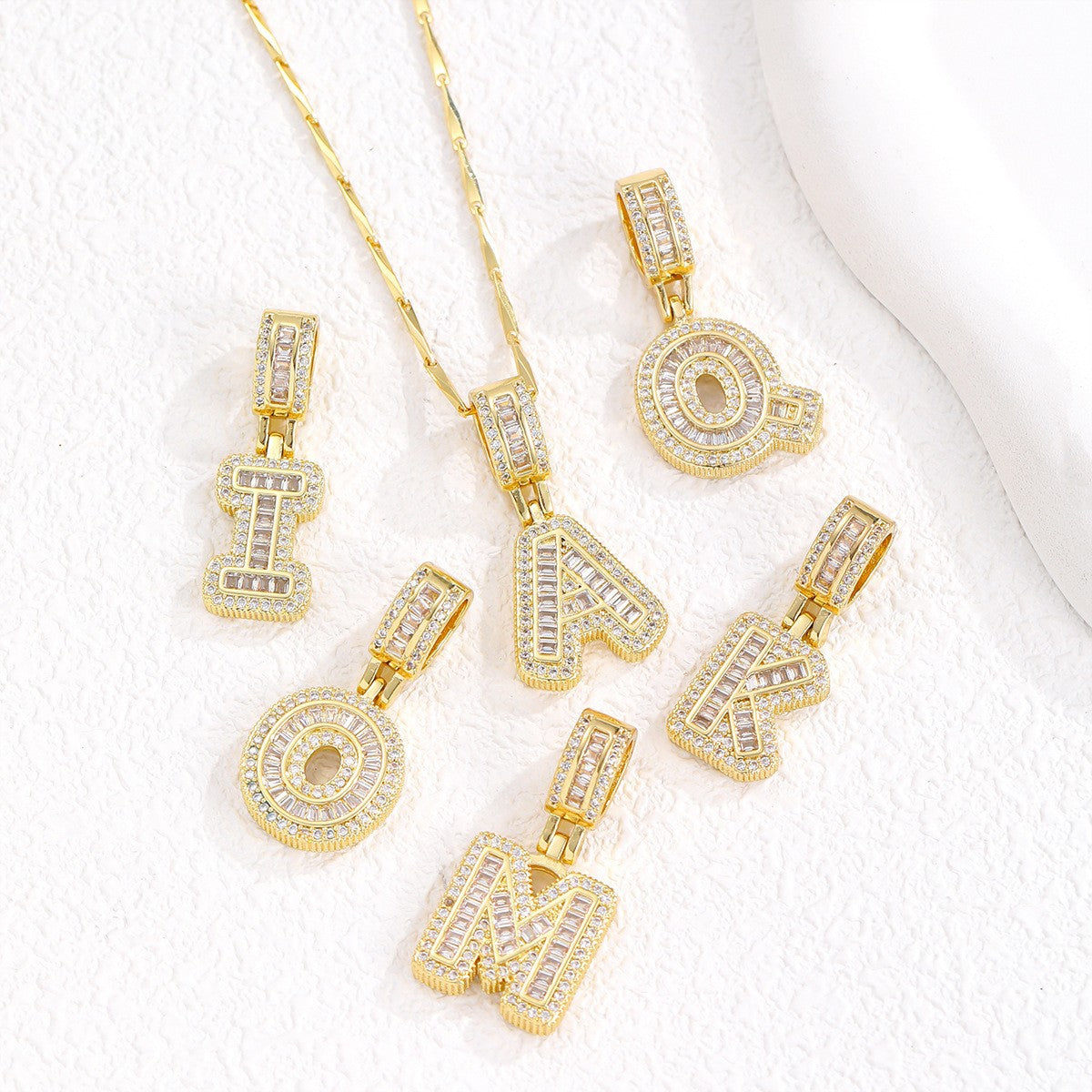 Sparkling Cubic Zirconia Initial Letter Necklace Set - Gold Plated Two-Piece Design(B)