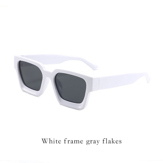 White frame with gray tiles Classic Square Frame Sunglasses - Unisex UV400 Protection, Lightweight & Face-Slimming Design - High Definition Vision Eyewear