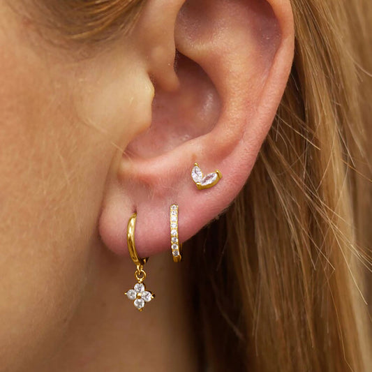 Three-piece set Gold Delicate CZ Earring Stacking Set - Huggie Hoops & Studs for Multiple Piercings