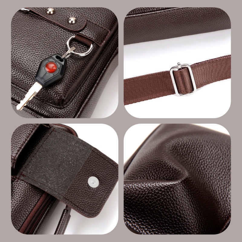Black lychee pattern Men's Crossbody Shoulder Bag - Premium PU Leather Business & Commute Sling Bag