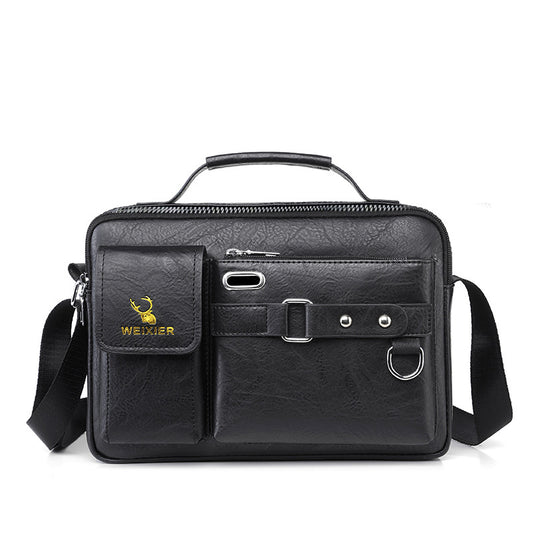 Plain black texture Men's Crossbody Shoulder Bag - Premium PU Leather Business & Commute Sling Bag