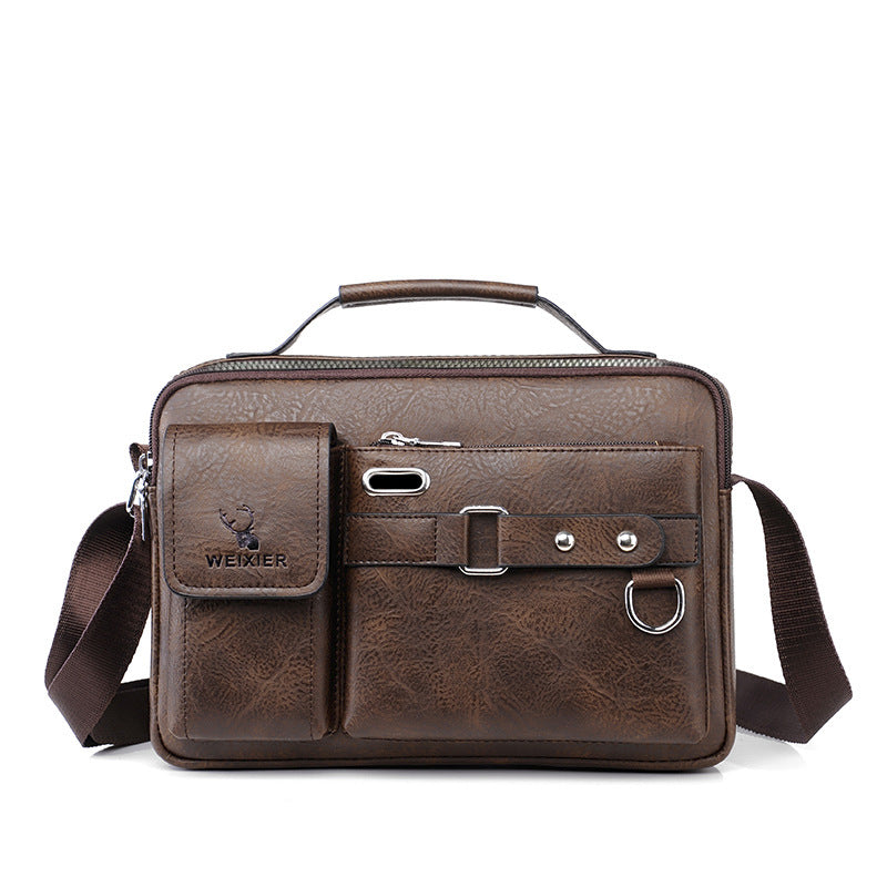 Plain dark brown Men's Crossbody Shoulder Bag - Premium PU Leather Business & Commute Sling Bag