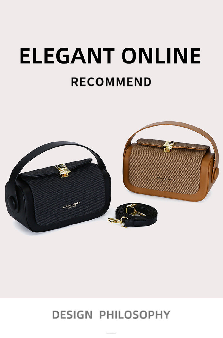 Brown Elegant Top Handle Crossbody Bag - Structured PU Leather Box Purse for Women