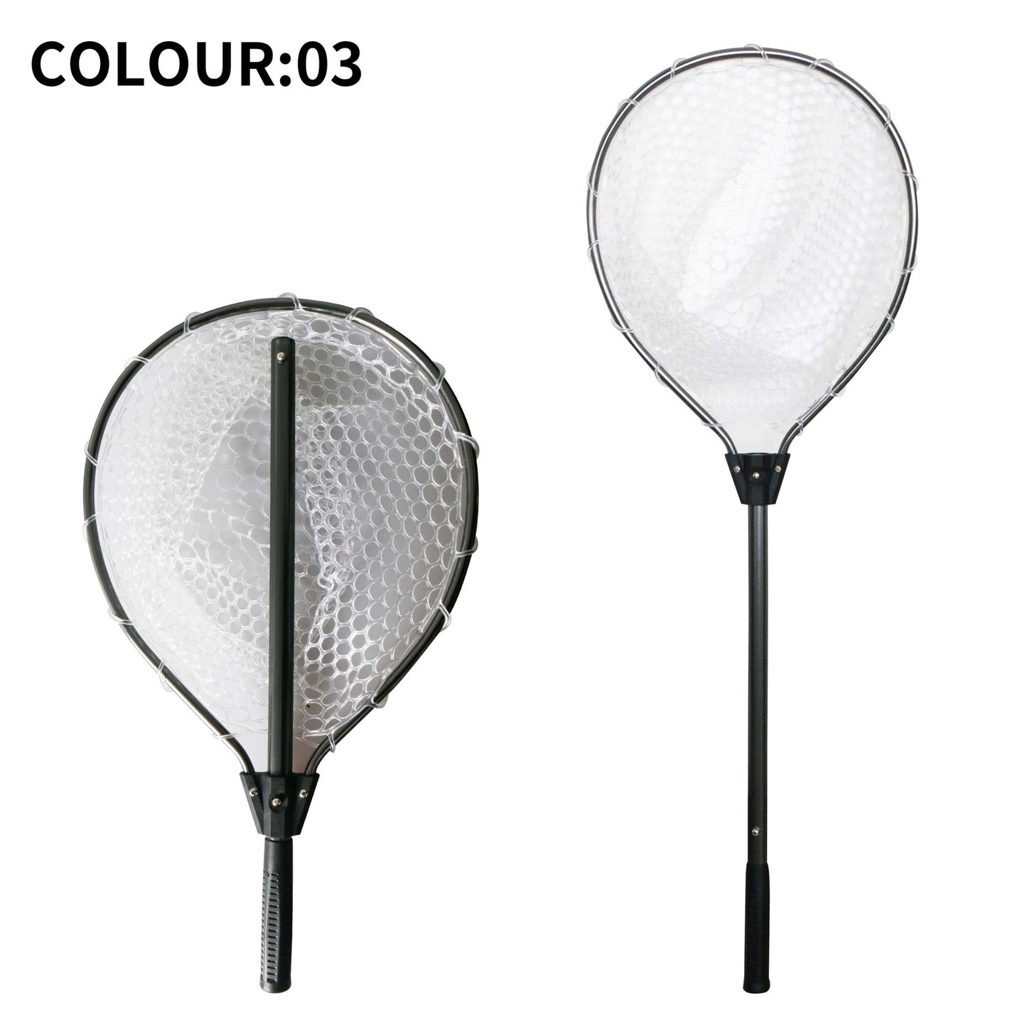 Black High Strength Large Landing Net - Fishing Net with Long Foldable Handle and Soft Rubber Netting, Dip Net for Fishing, Ideal for Boat, Pier, River Angling