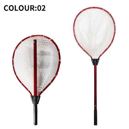 Red High Strength Large Landing Net - Fishing Net with Long Foldable Handle and Soft Rubber Netting, Dip Net for Fishing, Ideal for Boat, Pier, River Angling