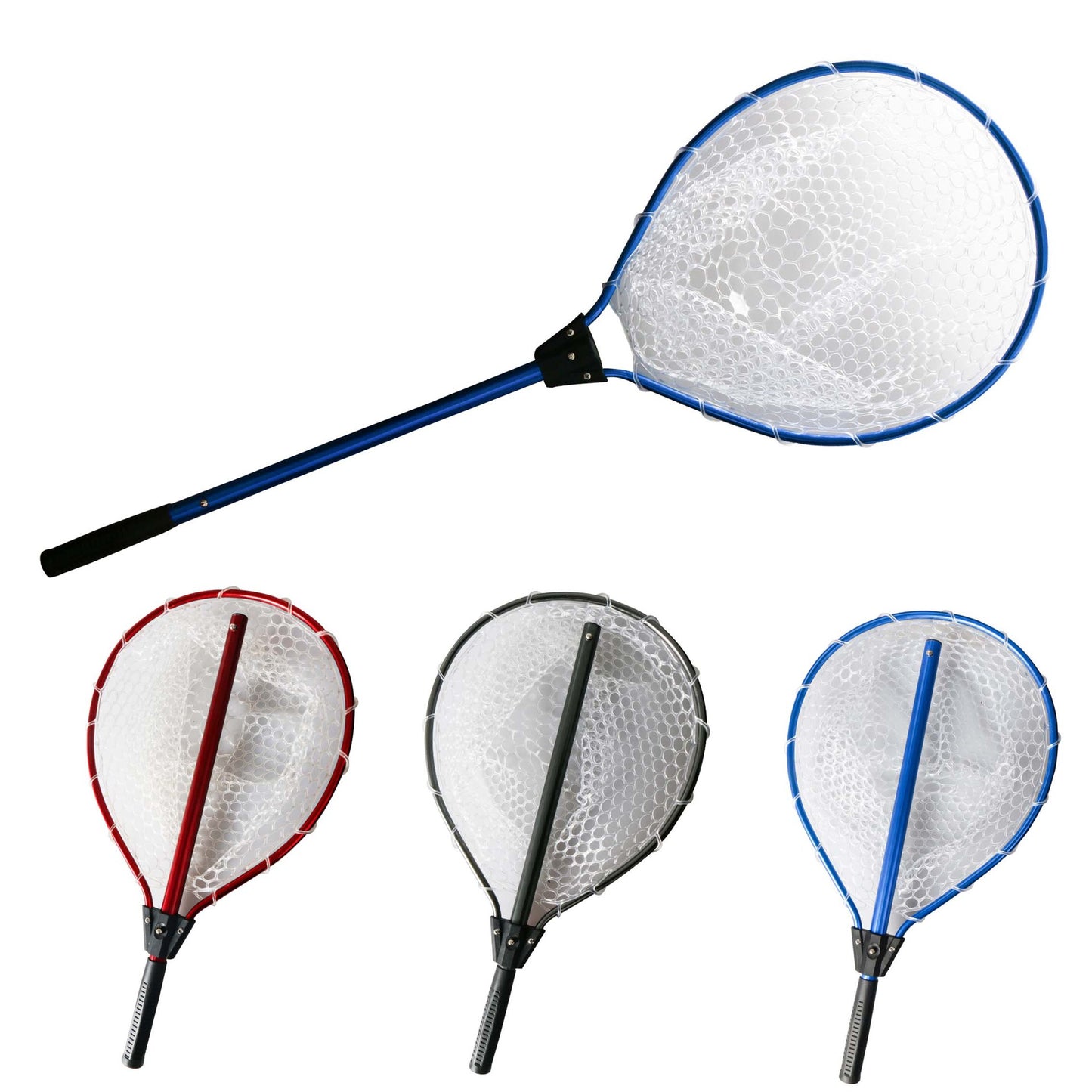 Blue High Strength Large Landing Net - Fishing Net with Long Foldable Handle and Soft Rubber Netting, Dip Net for Fishing, Ideal for Boat, Pier, River Angling