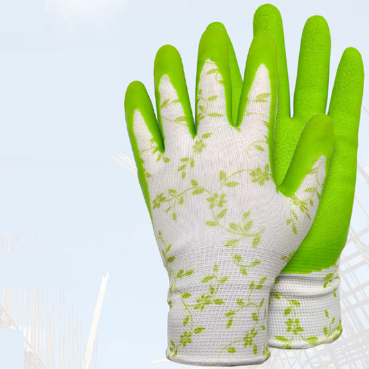 Green Garden Gloves - 5 Pairs Anti-Puncture, Waterproof, Wear-Resistant Gardening Work Gloves for Planting, Weeding, Rose Pruning