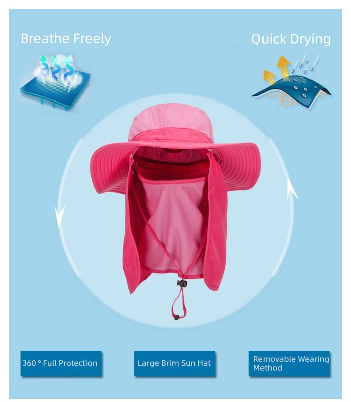 Khaki Outdoor Summer Sun Protection Hat with UV Protection Breathable Wide Brim Fisherman Cap for Hiking Cycling Fishing