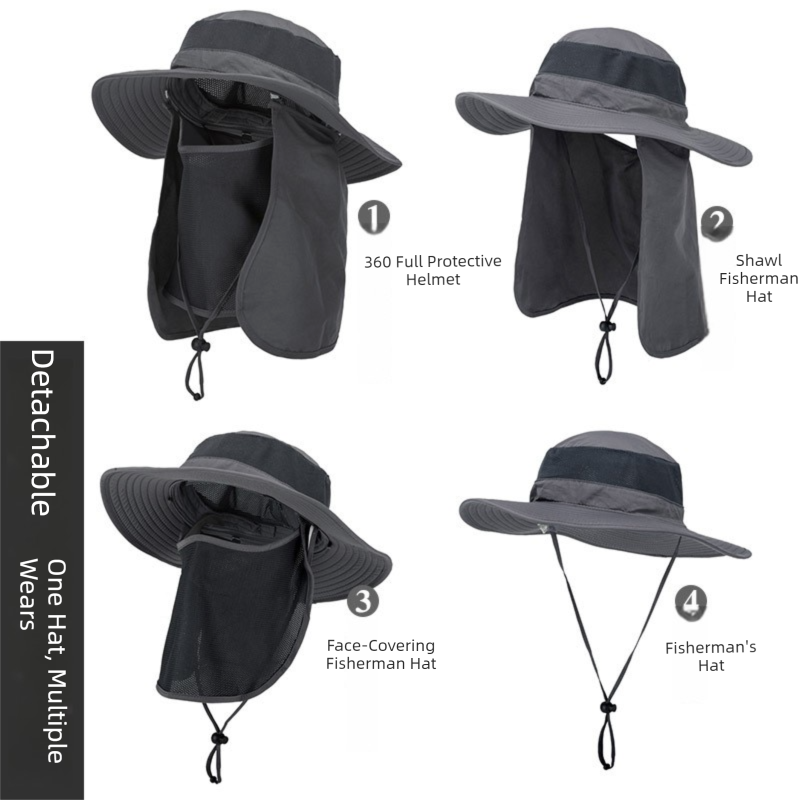 Khaki Outdoor Summer Sun Protection Hat with UV Protection Breathable Wide Brim Fisherman Cap for Hiking Cycling Fishing