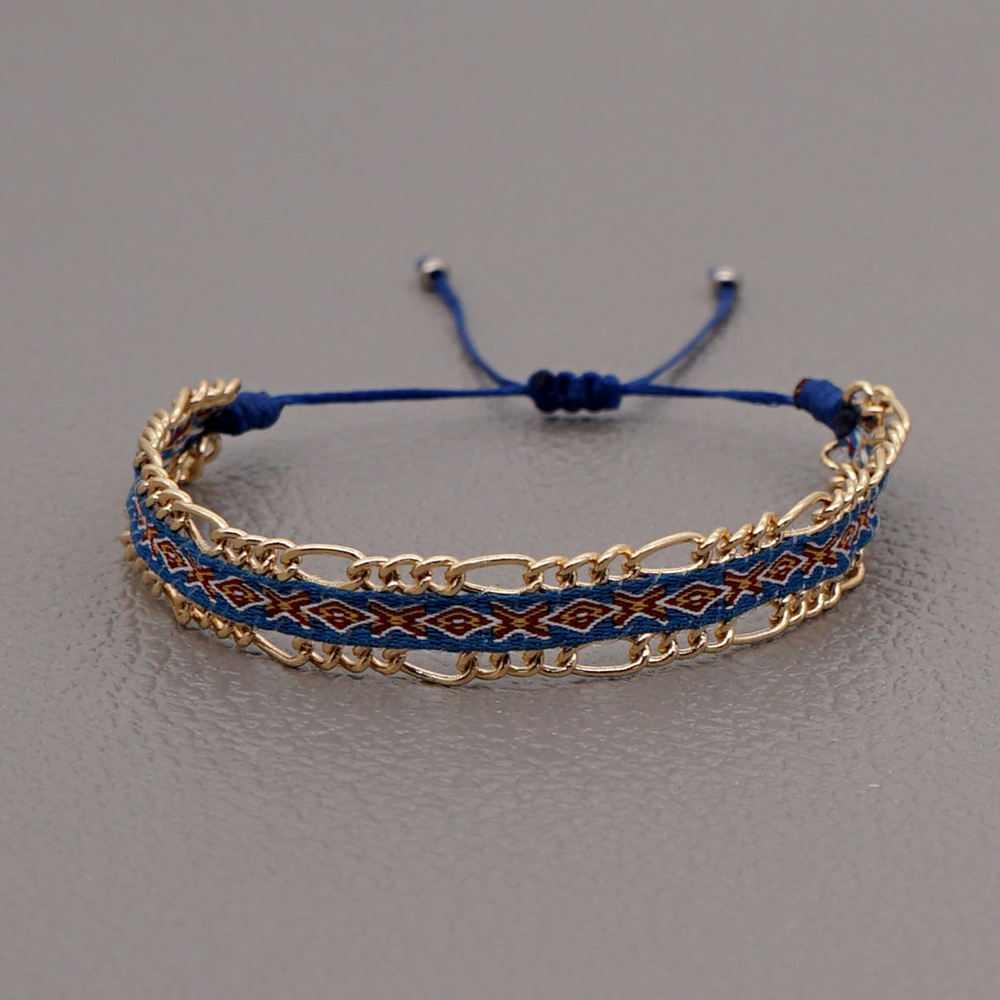 Blue Style Artisan Boho Beaded Bracelet - Handmade Woven Friendship Band with Gold-Plated Chain