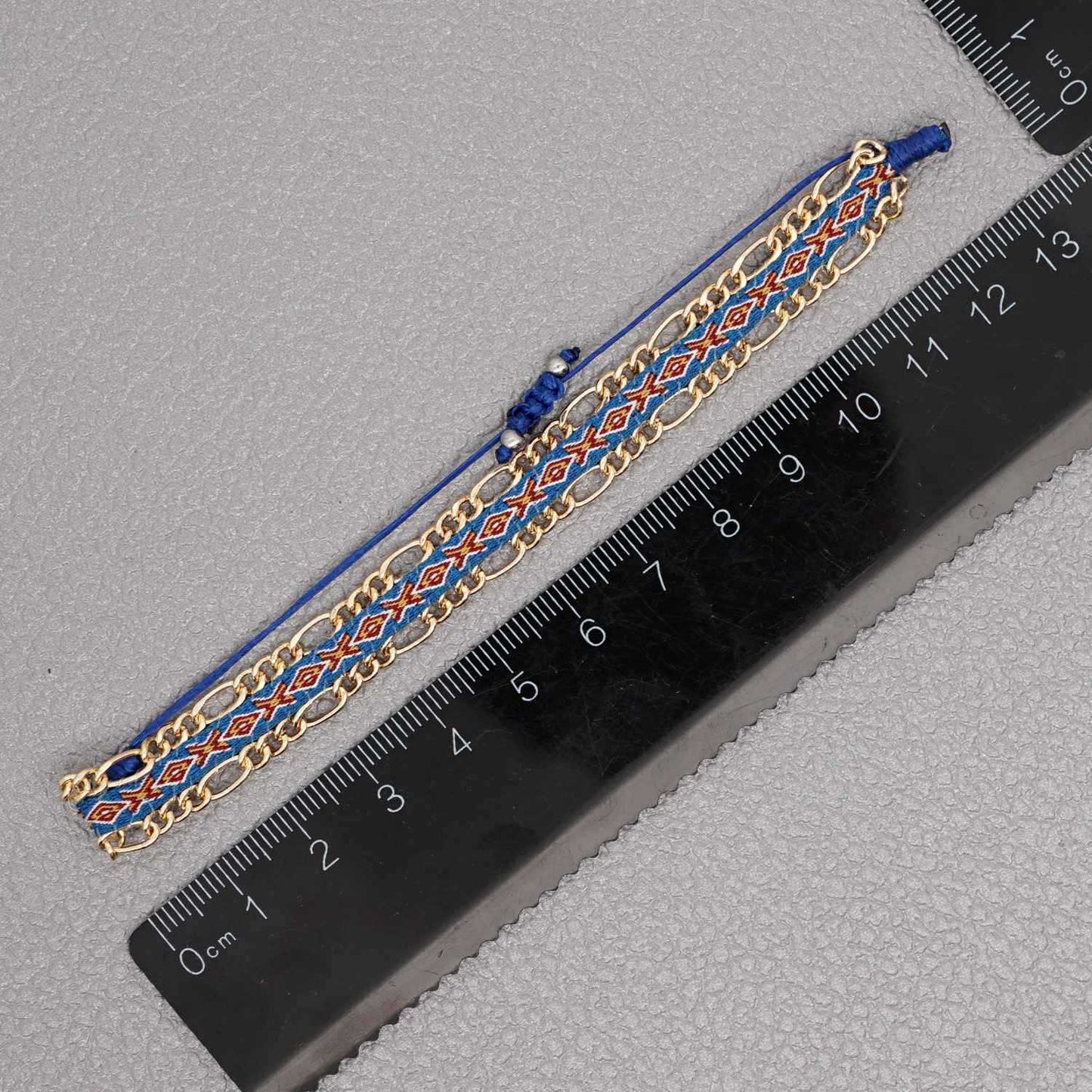 Blue Style Artisan Boho Beaded Bracelet - Handmade Woven Friendship Band with Gold-Plated Chain