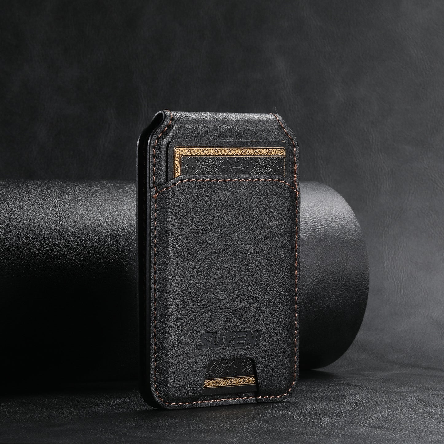 Black Slim Magnetic Wallet with Kickstand for MagSafe - PU Leather Card Holder