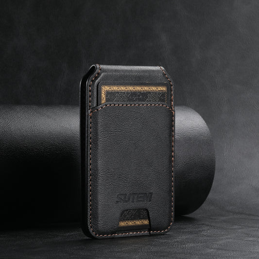 Black Slim Magnetic Wallet with Kickstand for MagSafe - PU Leather Card Holder