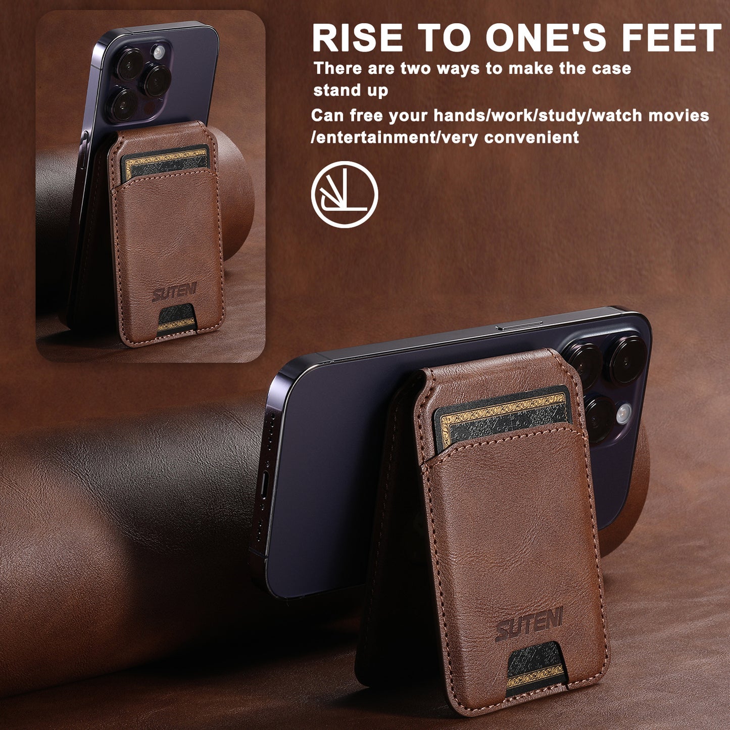 Black Slim Magnetic Wallet with Kickstand for MagSafe - PU Leather Card Holder