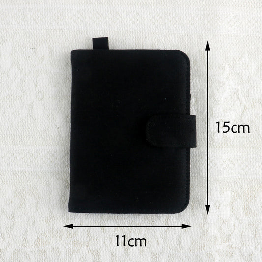 Black DIY Canvas Passport Holder with 4 Random Patches - Customizable Travel Document Wallet