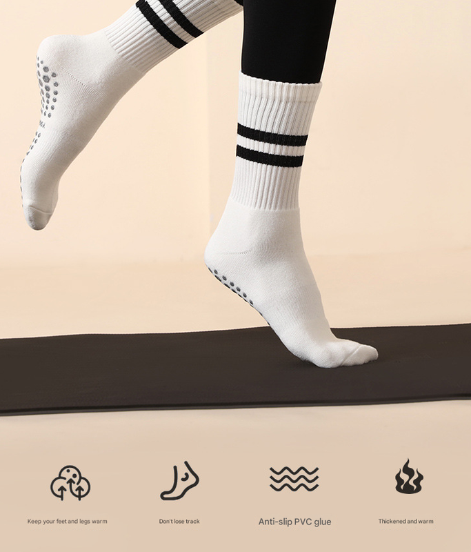 Black (3-Pack) Unisex Striped Non-Slip Grip Socks - Cotton Crew Socks for Yoga, Pilates & Home Workouts