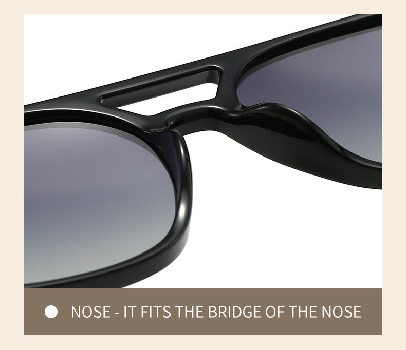 Black Retro Double Bridge Square Frame Polarized Sunglasses - Driving Sun Protection Eyewear