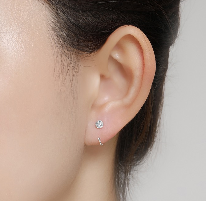 8mm  (4-Pair Set) Minimalist C-Shaped Hoop Earrings with CZ Studs - S999 Sterling Silver