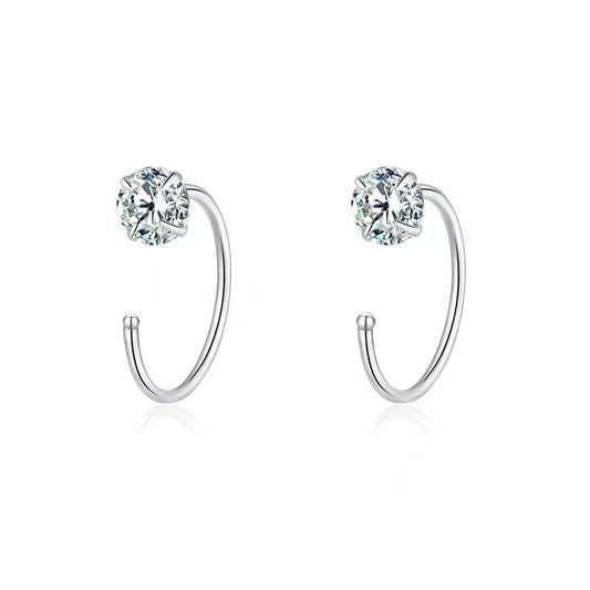 6mm  (4-Pair Set) Minimalist C-Shaped Hoop Earrings with CZ Studs - S999 Sterling Silver