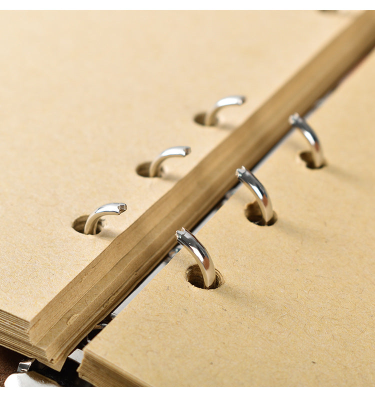 2PCS Black Vintage A5 PU Leather Journal with Leaf Charm - Ring Bound Refillable Notebook Set