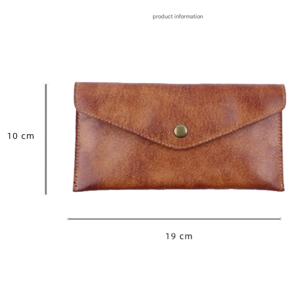 Brown Vintage Japanese Style Full-Grain Leather Phone Wallet - Slim Envelope Clutch for Women