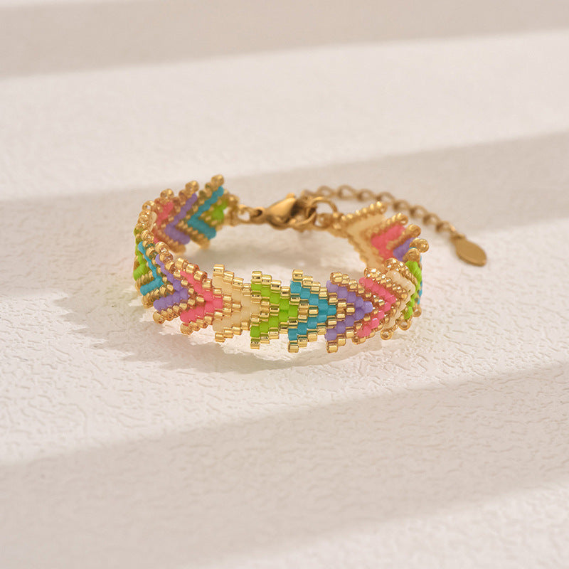 Rainbow Miyuki Beaded Bohemian Rainbow Arrow Handmade Stainless Steel Bracelet