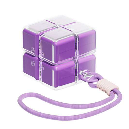 Purple 8-Grid Magic Cube Pill Box with Lanyard - Portable Weekly Sealed Tablet Organizer & Dispenser