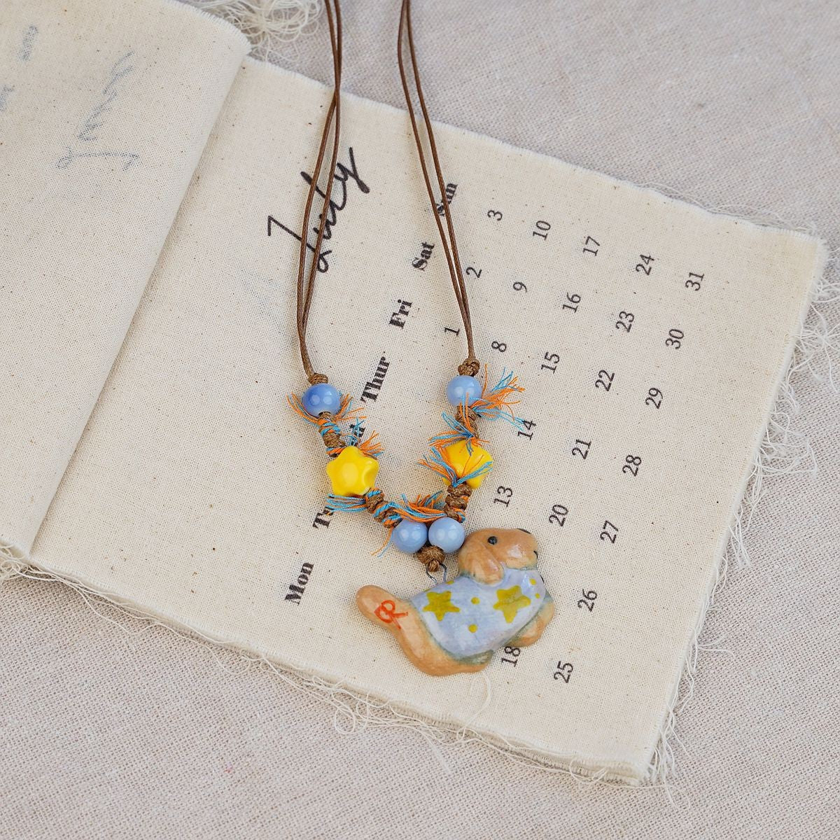 Random 4-Piece Set: Sweet & Fresh Ceramic Dachshund Dog Necklace - Cute Trendy Individual Puppy Pendant, Playful Creative Neckwear