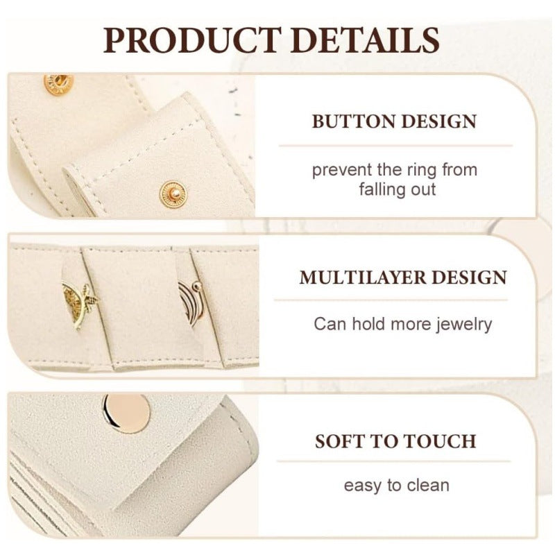 Beige Portable Mini Jewelry Pouch Soft Velvet Travel Organizer for Rings and Earrings Compact Snap Button Storage Bag Ideal for Daily Use