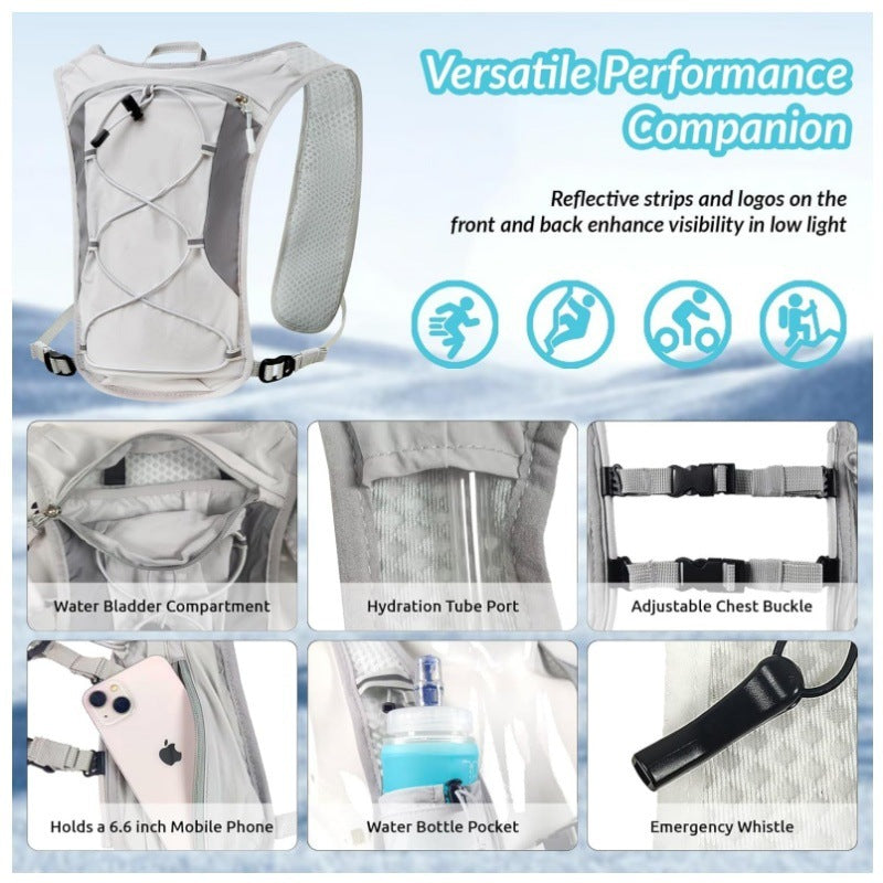 Grey Lightweight Hydration Backpack with 1.5L Water Bladder Compact Cycling Running Pack for Hiking and Outdoor Sports Ideal for Australian Adventures